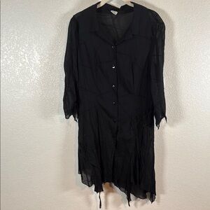 Mods Positano Black Cotton Semi Sheer Asymmetrical Artsy Button Down Tunic